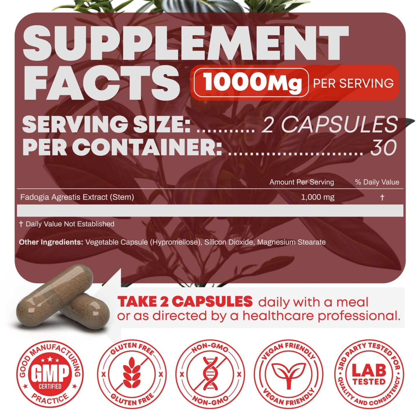 Fadogia Agrestis Supplement 1000mg Per Serving