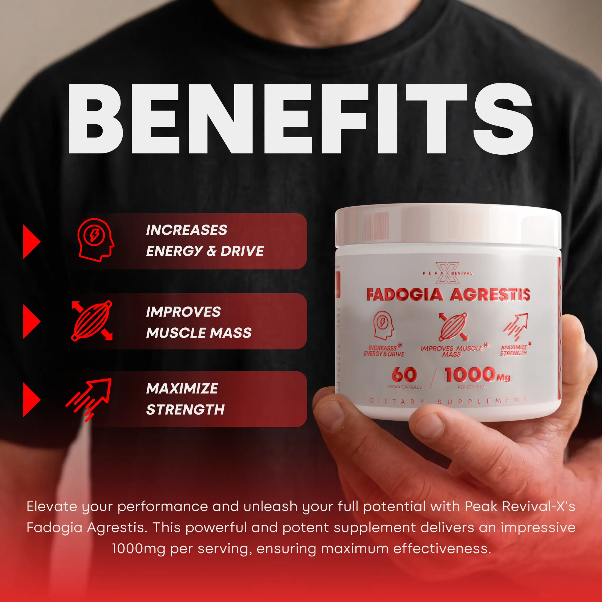 Benefits - Increases Energy & Drive, Improves Muscle Mass, Maximize Strength